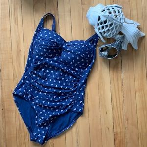 Niptuck one piece swimsuit navy with white anchors